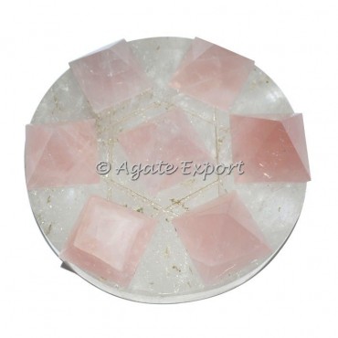 7 Rose Quartz Pyramids on Star David Crystal Quartz Base