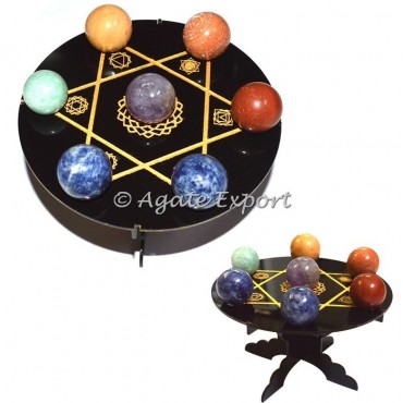 7 Chakra Engraved Symbol with Chakra Ball David Star Ecralic Stand