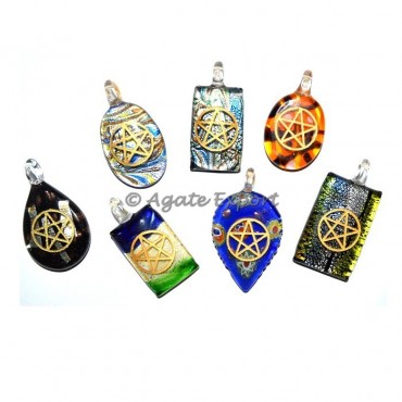 Mix Shape Glass Pentagram Pendants