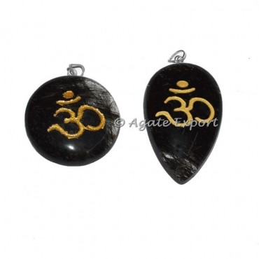 Black Rutile Mix Shape Om Pendants