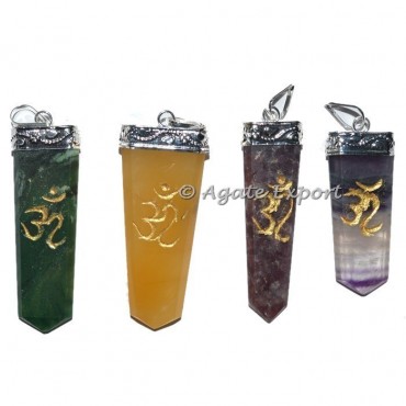 Mix Gemstone Flat Pencil Om Pendants