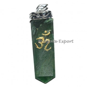Green Jade Flat Pencil Om Pendants