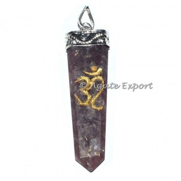 Lepidolite Flat Pencil Om Pendants