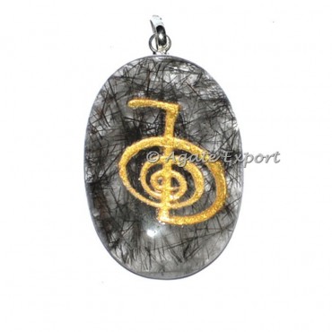 Black Rutile Choko Reiki Oval Pendants