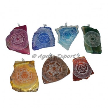 Engraved 7 Chakra Slice Pendants