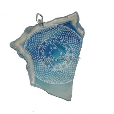 Engraved Throat Chakra Slice Pendants