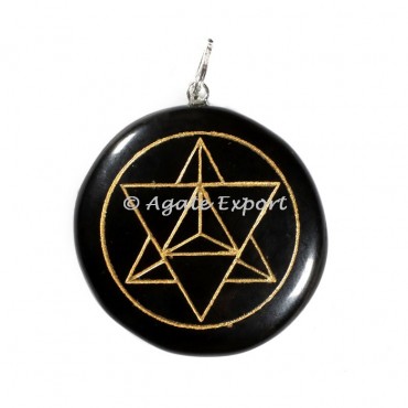 Black Agate Engraved Pentagram Pendants