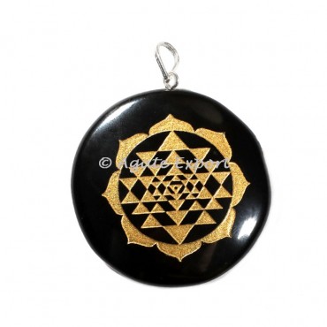 Engraved Black Agate Yantra Pendants
