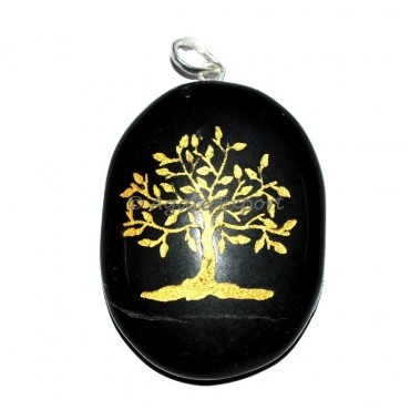 Black Agate Flower Of Life Tree Pendant