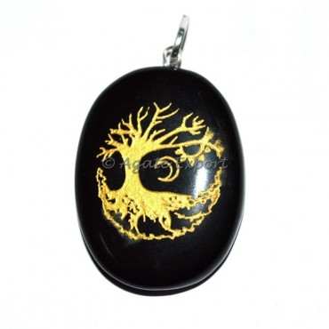 Black Agate Moon Flower Of Life Tree Pendant