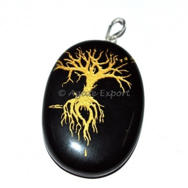 Black Agate Engraved Flower Of Life Tree