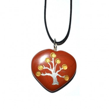 Red Jasper Heart Tree Carved Pendants