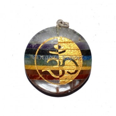 Crystal Quartz Double Carved Chakra Om Pendants