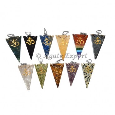 Assorted Gemstone Arrowheads Om Pendant
