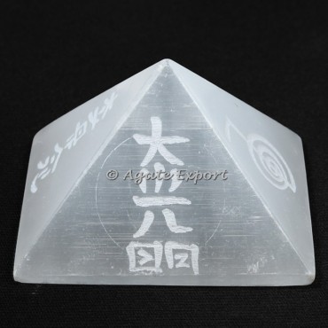 Engraved Reiki Selenite Pyramid