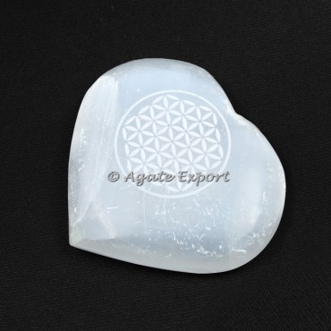 Engraved Flower of Life On Selenite Heart