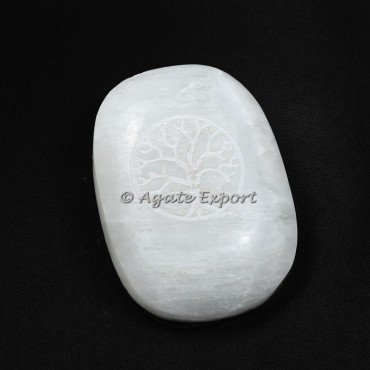 Engraved Tree Of Life On Selenite Cabochons
