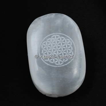 Engraved Flower of Life On Selenite Cabochons