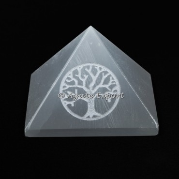 Engraved Tree Of Life On Selenite Pyramid