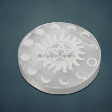Moon With Pentagram Star Selenite Charging Plate