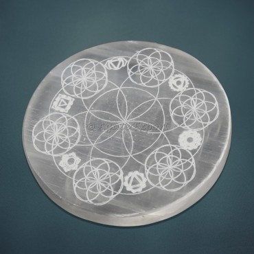 Seven Chakra With Flower Of Life Selenite Charging Plate