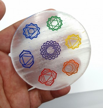 Engraved Colourful 7 Chakra Selenite Charging Plate