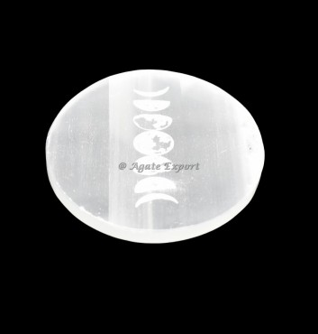 Engraved Moon Phase Selenite Charging Plate