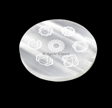 7 Chakra Engraved Selenite Charging Plate