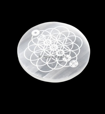 Flower Of Life With Chakra Selenite Charging Plate