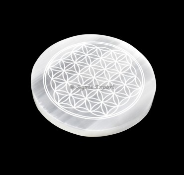 Flower Of Life Selenite Circle Round Charging Plate