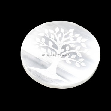 Tree Of life Selenite Circle Round Charging Plate