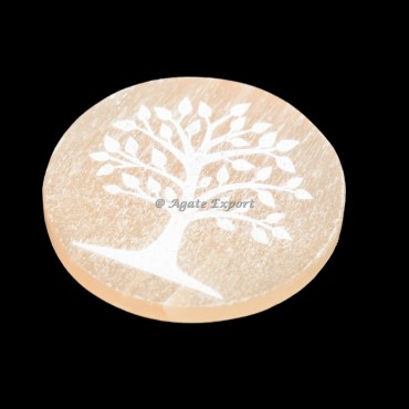 Tree Of Life Orange Selenite Circle Round Charging Plate