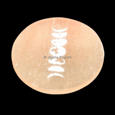 Moon Phase Orange Selenite Circle Round Charging Plate