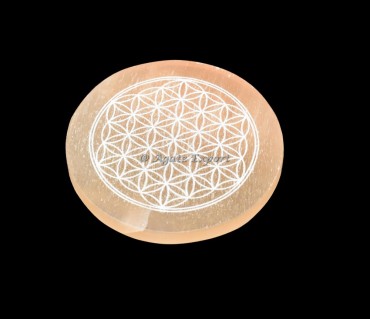Flower Of Life Orange Selenite Circle Round Charging Plate