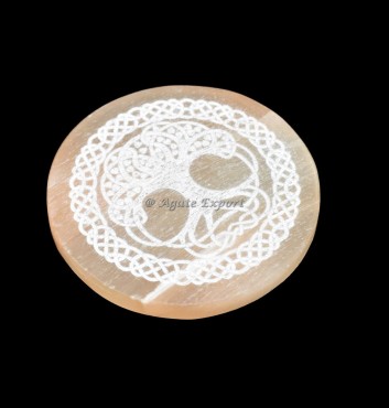 Tree Of Life Orange Selenite Round Charging Plate
