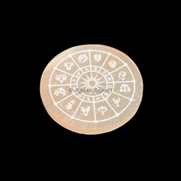 Orange Selenite Zodiac Circle Round Charging Plate