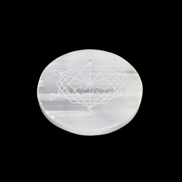 Moon With Metatron Selenite Circle Round Charging Plate