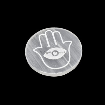 Hamsa Hand Selenite Circle Round Charging Plate