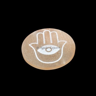 Orange Selenite Hamsa Circle Round Charging Plate
