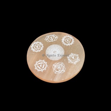 Orange 7 Chakra Selenite Circle Round Charging Plate