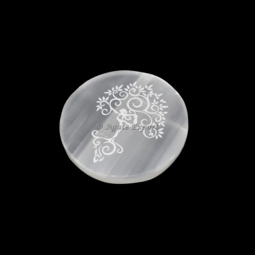 Accent Tree Of Life Selenite Circle Round Charging Plate