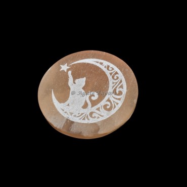 Orange Selenite Cat With Moon Engraved Charging Plate