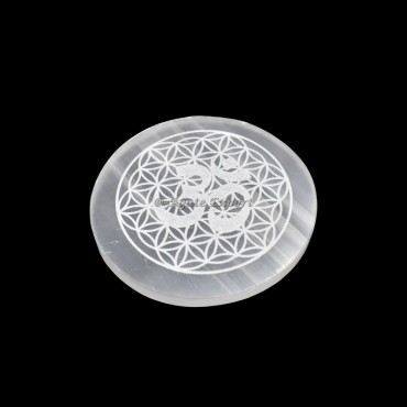 Flower OF Life With Om Selenite Circle Round Charging Plate