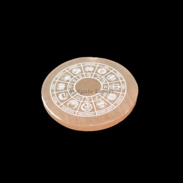 Orange Selenite Zodiac Symbol Engraved Plate
