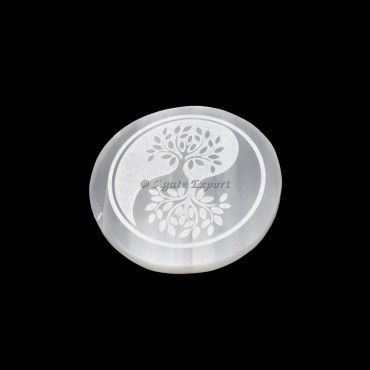 Ying Yang Tree Of Life Selenite Circle Round Charging Plate