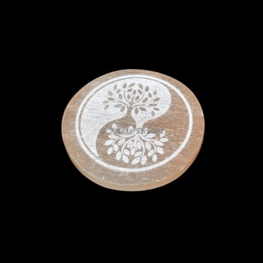 Ying Yang Tree Of Life Orange Selenite Circle Round Charging Plate