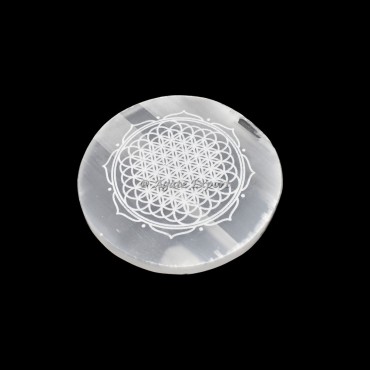 Flower Of Life Yantra Selenite Circle Round Charging Plate
