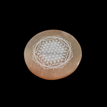 Flower Of Life Yantra Orange Selenite Circle Round Charging Plate