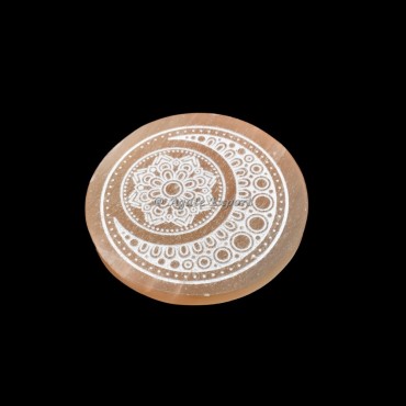 Orange Selenite Mandala Moon Circle Round Charging Plate