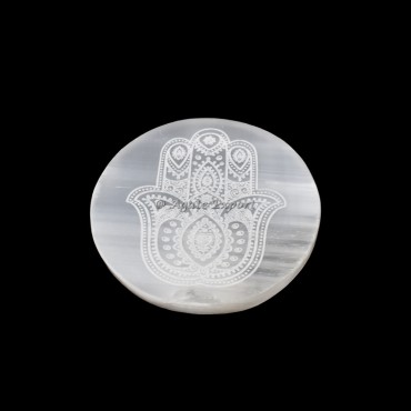 Mandala Hamsa Selenite Circle Round Charging Plate